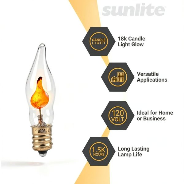 Sunlite Petite Chandelier Flicker Flame Light Bulb Candelabra Base, Orange, for Holiday and Decorative Lighting, E12, Candelabra Base, Clear, 3 Watts, 12 Pack-2