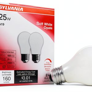 LEDVANCE Sylvania Incandescent Light Bulb 25W A19 Dimmable 2-Pack-0
