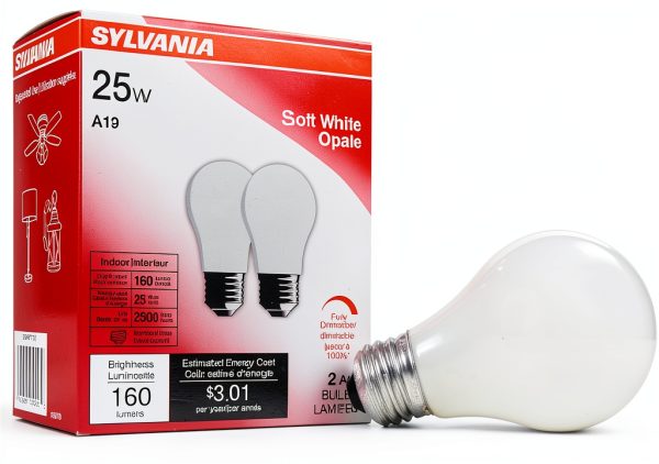 LEDVANCE Sylvania Incandescent Light Bulb 25W A19 Dimmable 2-Pack-0